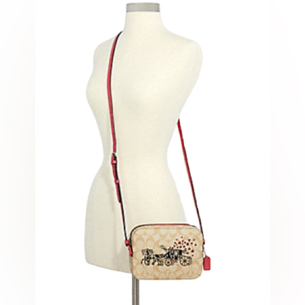 Coach MINI CAMERA BAG IN SIGNATURE HORSE AND CARRIAGE HEART PRINT